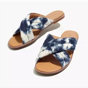Madewell Skyler Slide Sandals In Blue & White Tie-Dye Size 8